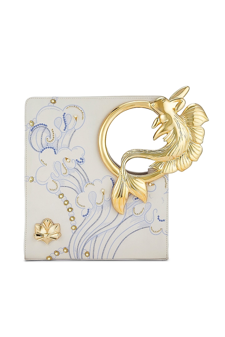 Cream Faux Leather Pearl Embellished Handbag by Papa don't preach by Shubhika Accessories at Pernia's Pop Up Shop