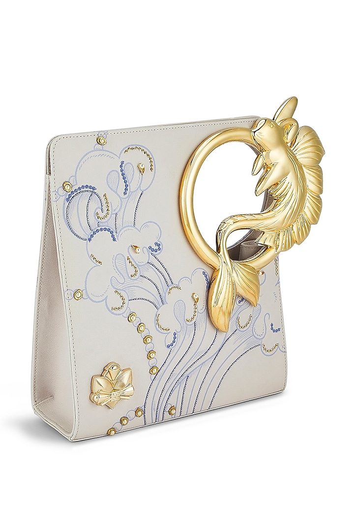 Cream Faux Leather Pearl Embellished Handbag by Papa don't preach by Shubhika Accessories at Pernia's Pop Up Shop