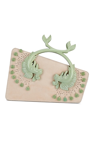 Cream Faux Leather Crystal Work Handbag by Papa don't preach by Shubhika Accessories