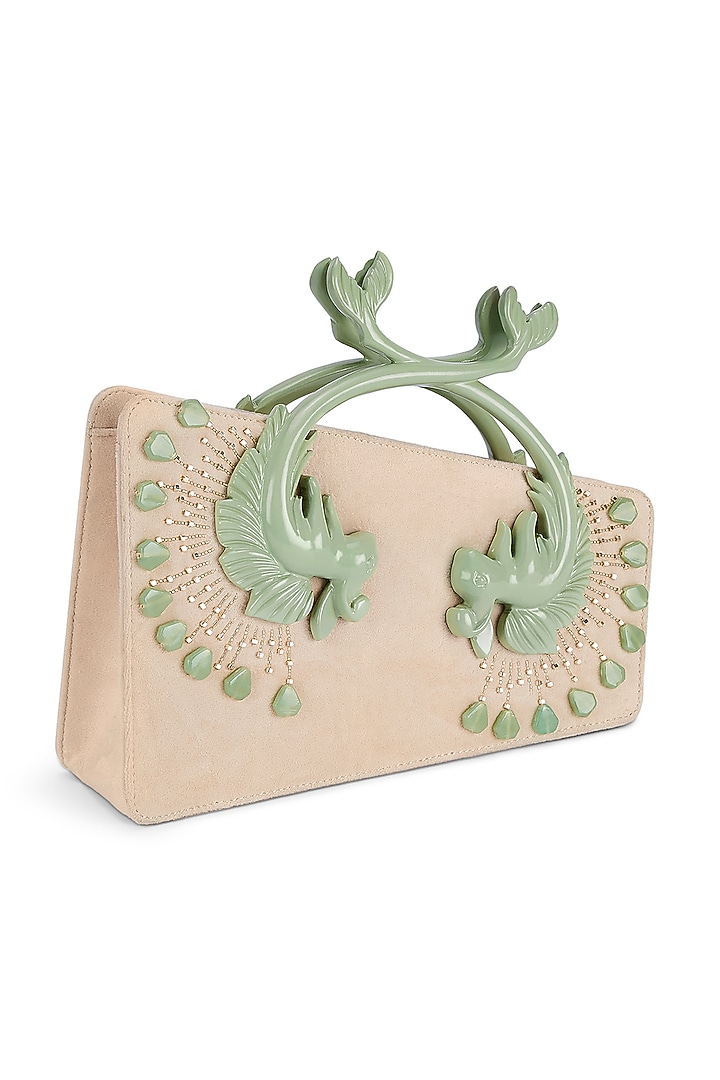Cream Faux Leather Crystal Work Handbag by Papa don't preach by Shubhika Accessories at Pernia's Pop Up Shop