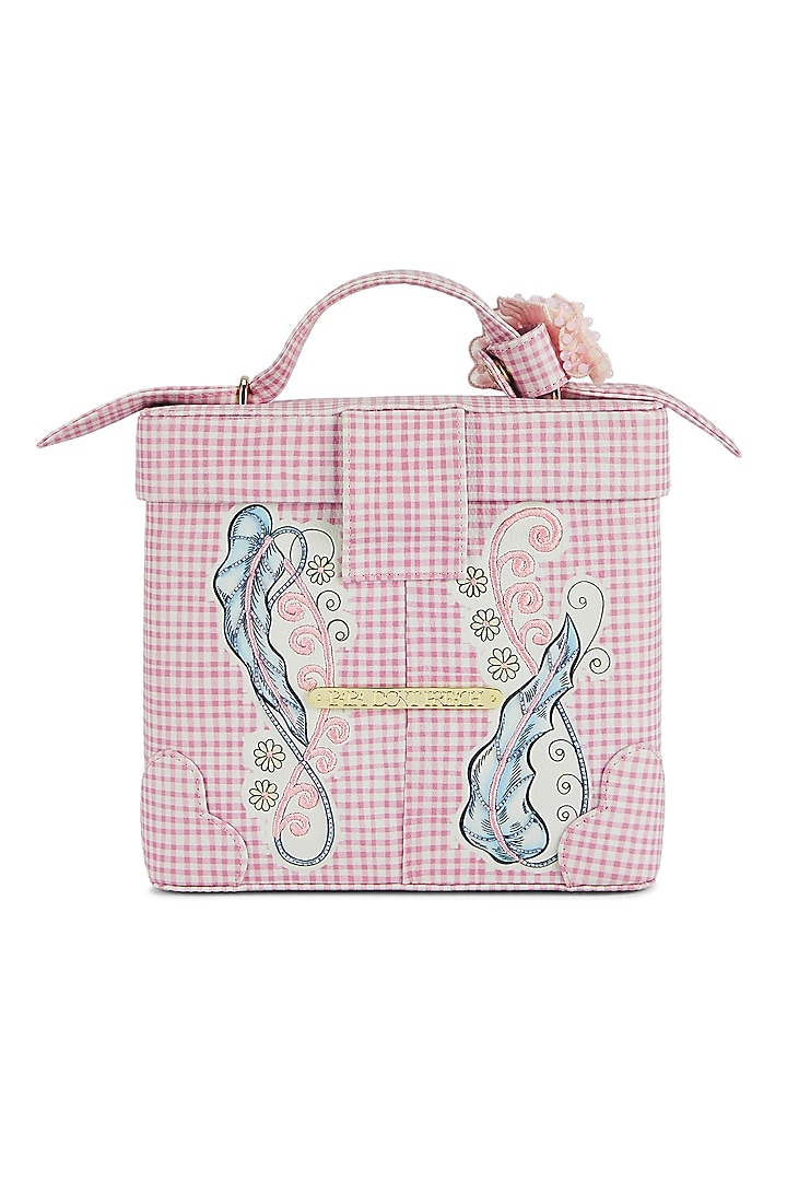 Pink Faux Leather Glass Cut Beads Work Structured Handbag by Papa don't preach by Shubhika Accessories at Pernia's Pop Up Shop