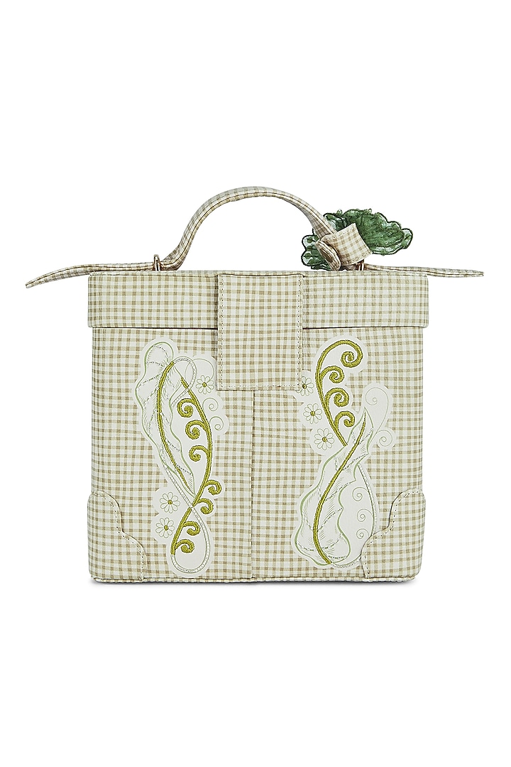 Green Faux Leather Glass Beads Embroidered Structured Handbag by Papa don't preach by Shubhika Accessories at Pernia's Pop Up Shop