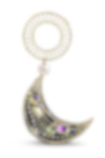 Blue Velvet & Brass Crescent-Shaped Bangle Bag by Papa don't preach by Shubhika Accessories at Pernia's Pop Up Shop