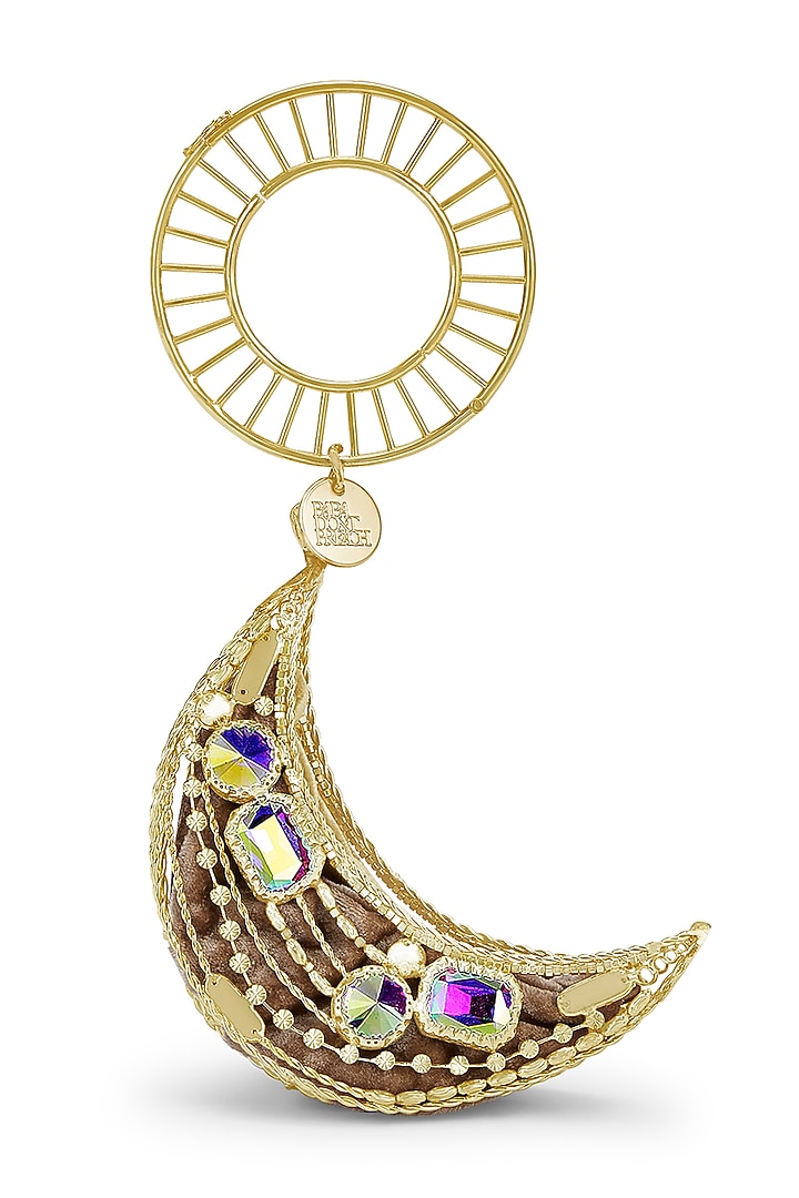Gold Velvet & Brass Crescent-Shaped Bangle Bag by Papa don't preach by Shubhika Accessories at Pernia's Pop Up Shop