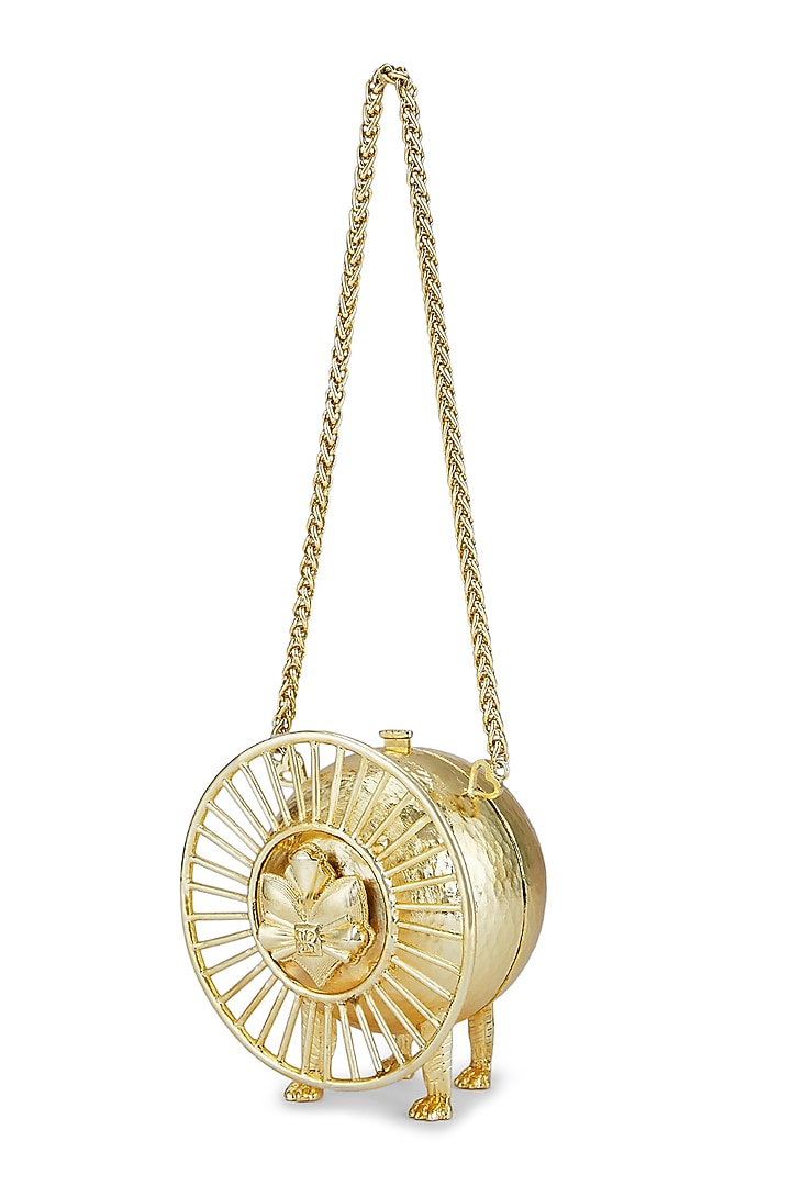 Gold Brass Pig-Shaped Structured Bag by Papa don't preach by Shubhika Accessories at Pernia's Pop Up Shop