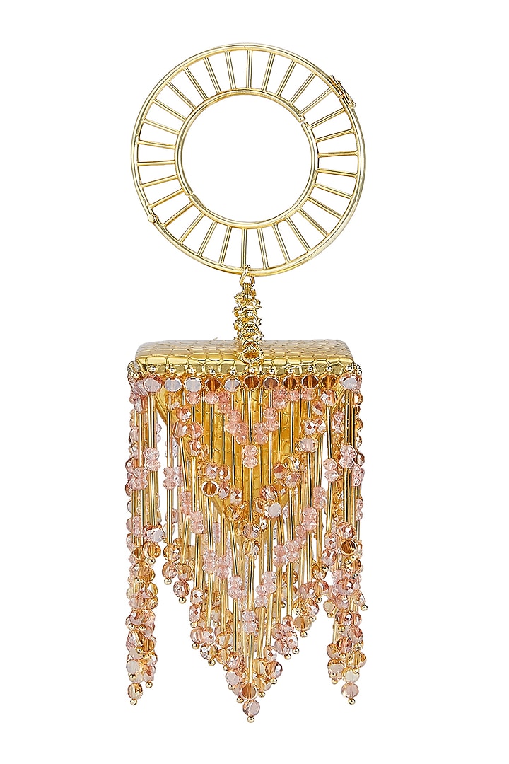 Gold Faux Leather Crystal Work Diamond-Shaped Bag by Papa don't preach by Shubhika Accessories at Pernia's Pop Up Shop