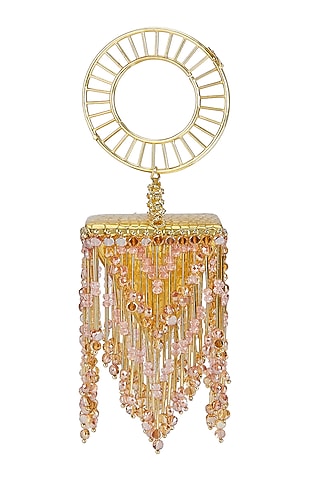 Gold Faux Leather Crystal Work Diamond-Shaped Bag by Papa don't preach by Shubhika Accessories