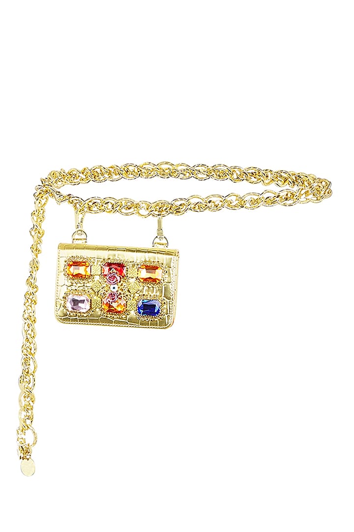 Gold Embellished Belt Bag by Papa don't preach by Shubhika Accessories