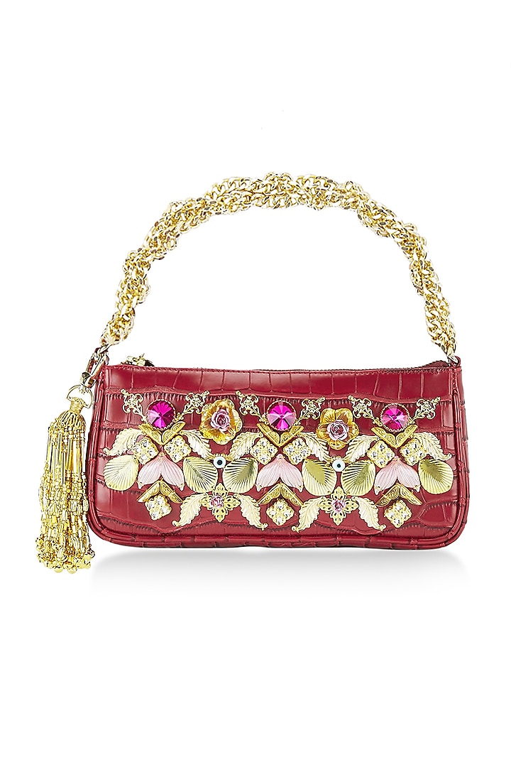 Maroon Embellished Bag by Papa don't preach by Shubhika Accessories