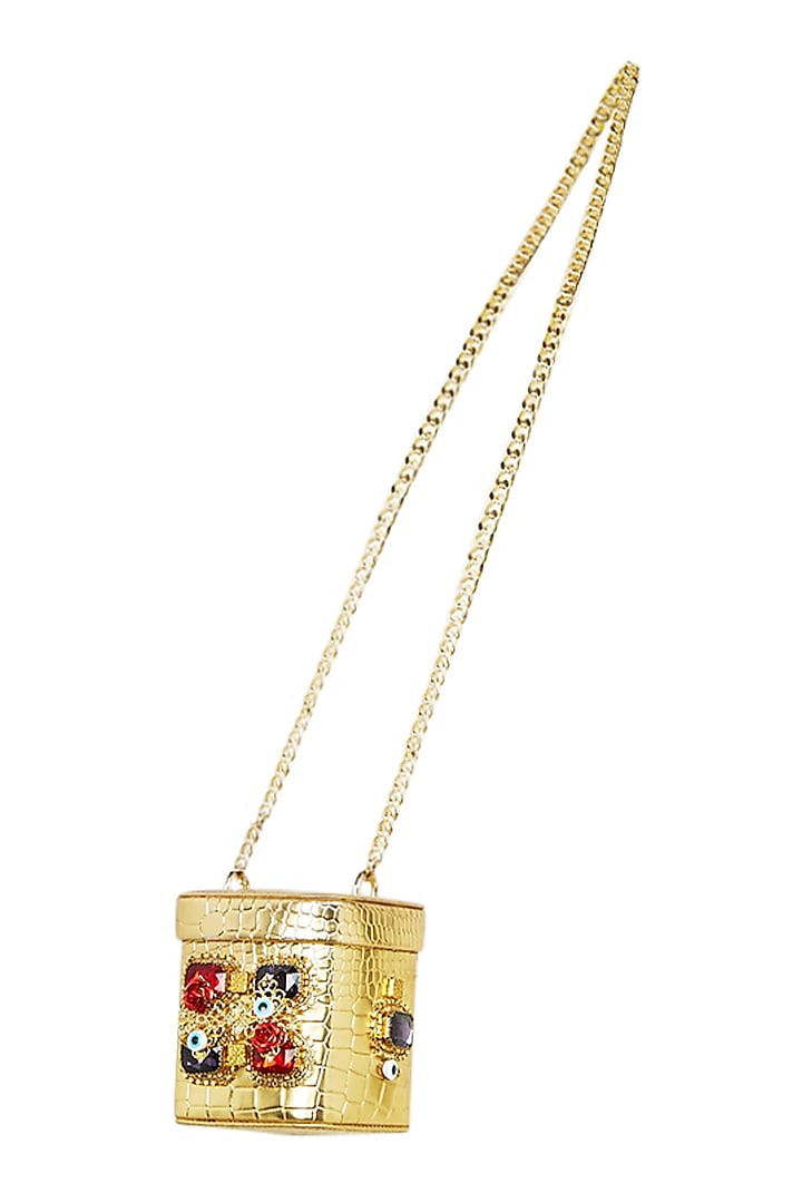 Gold Embellished Camera Crossbody Bag by Papa don't preach by Shubhika Accessories