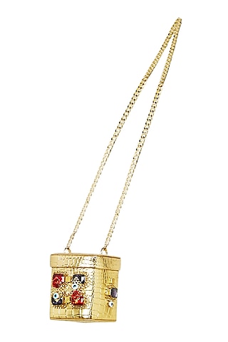 Gold Embellished Camera Crossbody Bag by Papa don't preach by Shubhika Accessories
