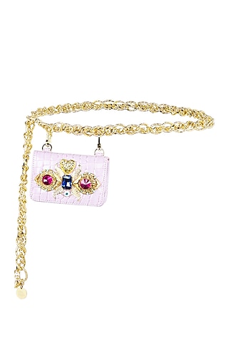 Lilac Faux Leather Embellished Belt Bag by Papa don't preach by Shubhika Accessories