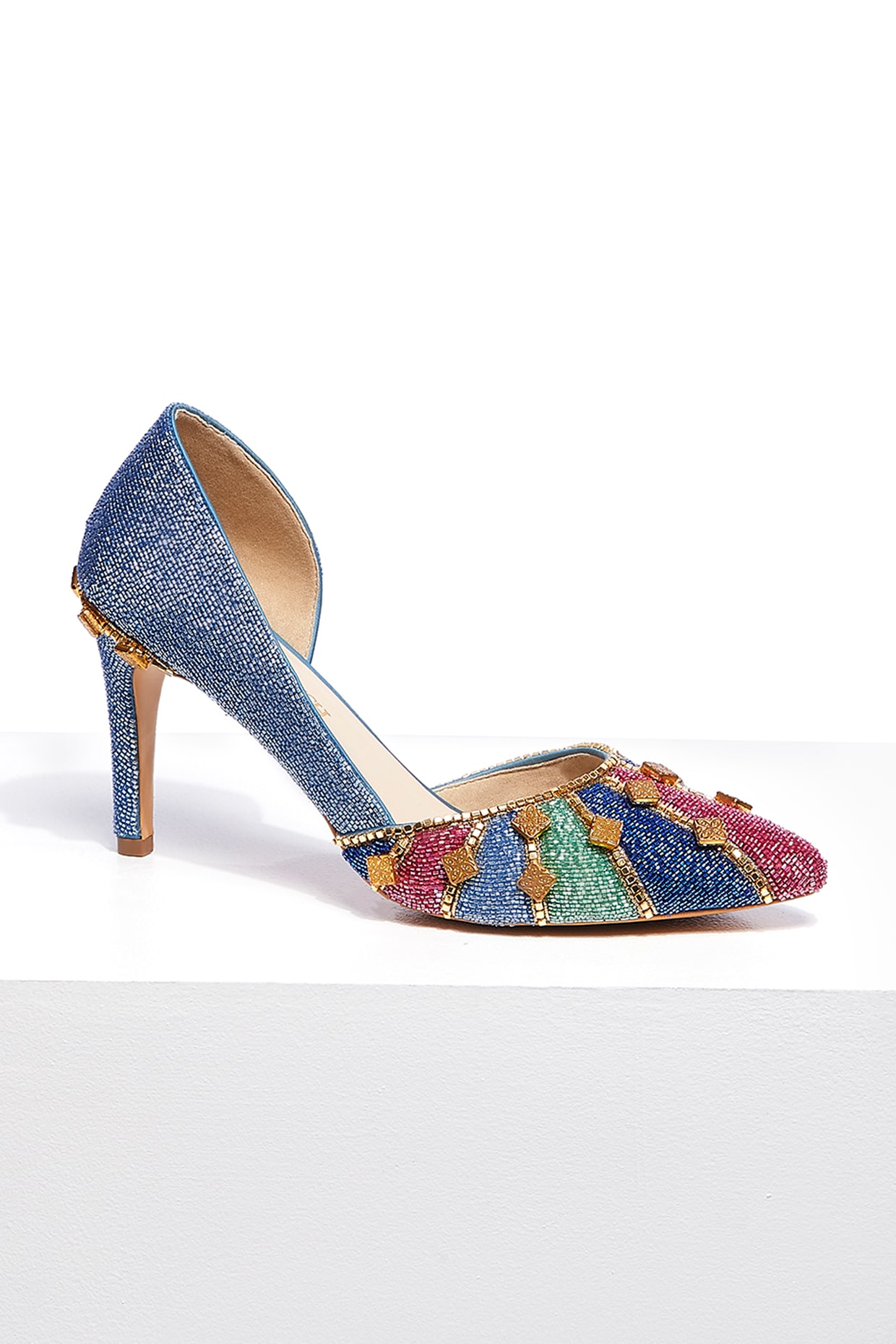 Multi Colored Hand Embroidered Stilettos by Papa don t preach by Shubhika Accessories at Pernia s Pop Up Shop 2024