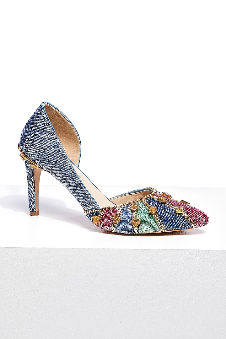 Multi-Colored Hand Embroidered Stilettos by Papa don't preach by Shubhika Accessories