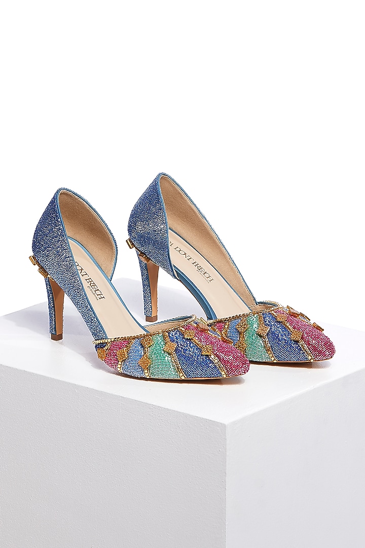 Multi-Colored Artificial Satin Hand Embroidered Stilettos by Papa don't preach by Shubhika Accessories at Pernia's Pop Up Shop