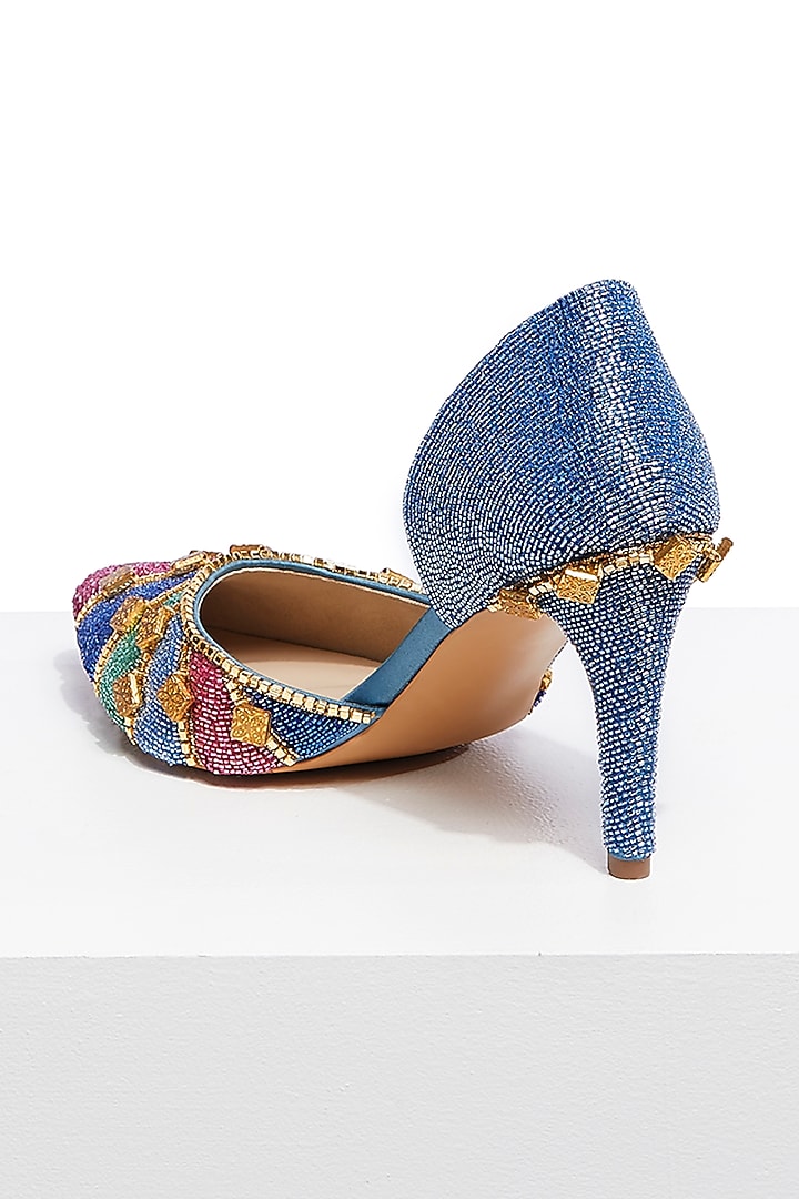 Multi-Colored Artificial Satin Hand Embroidered Stilettos by Papa don't preach by Shubhika Accessories at Pernia's Pop Up Shop