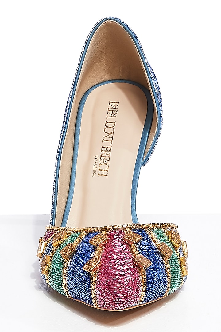 Multi-Colored Artificial Satin Hand Embroidered Stilettos by Papa don't preach by Shubhika Accessories at Pernia's Pop Up Shop