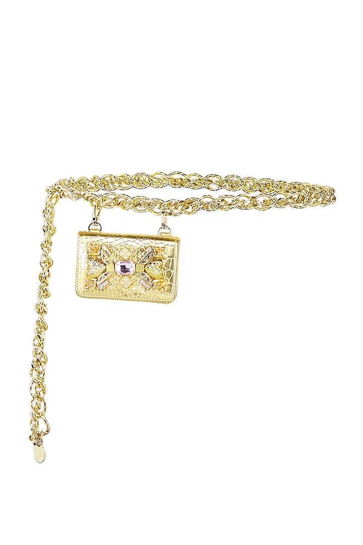 Gold Stone Embellished Belt Bag by Papa don't preach by Shubhika Accessories