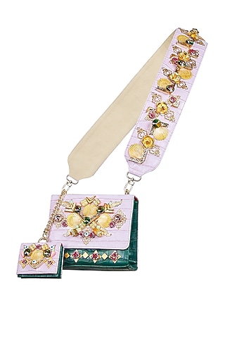 Frosted Lavender & Sacramento Green Embellished Crossbody Bag by Papa don't preach by Shubhika Accessories