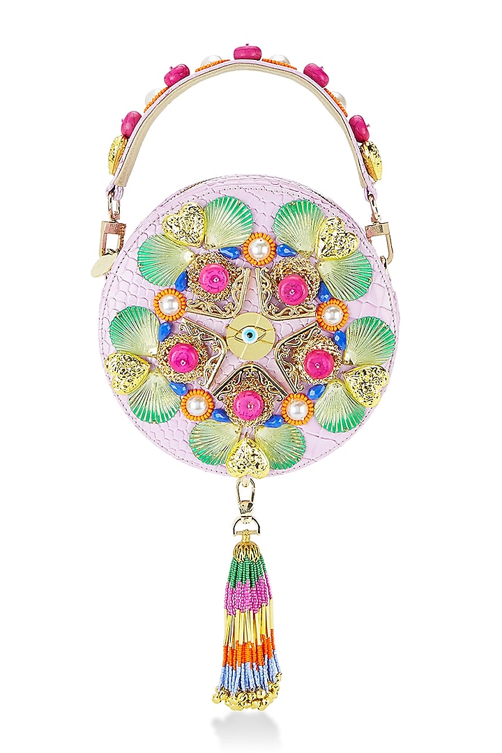 Lilac Embellished Round Bag by Papa don't preach by Shubhika Accessories