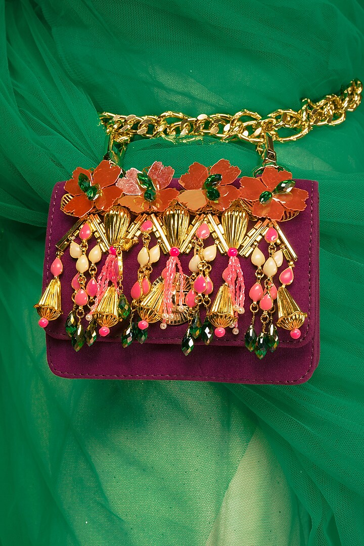 Aubergine Embellished Belt Bag by Papa don't preach by Shubhika Accessories