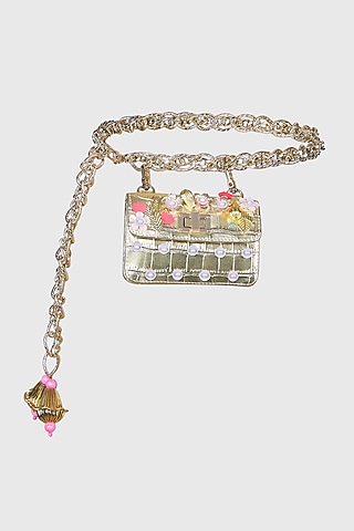 Gold Faux Leather Chain-Link-High-Waist-Belt Bag by Papa don't preach by Shubhika Accessories
