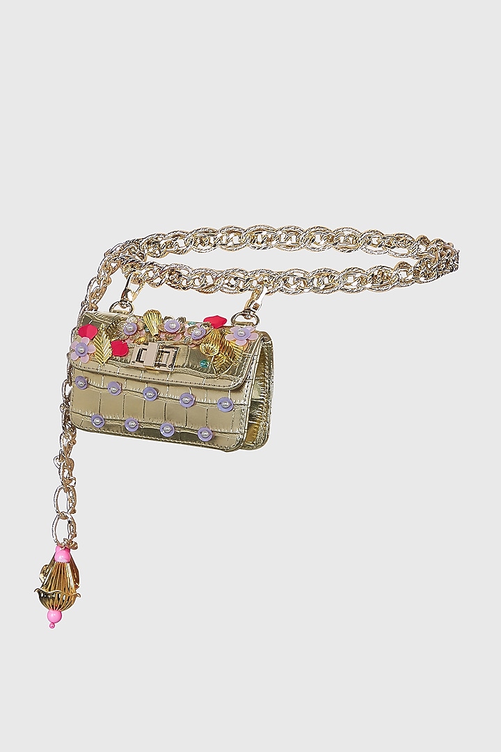 Gold Faux Leather Chain-Link-High-Waist-Belt Bag by Papa don't preach by Shubhika Accessories at Pernia's Pop Up Shop