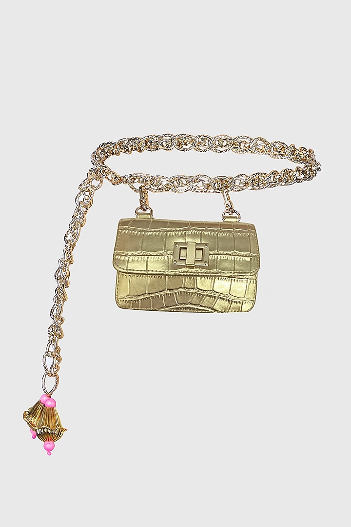 Gold Faux Leather Waist Belt Bag by Papa don't preach by Shubhika Accessories at Pernia's Pop Up Shop