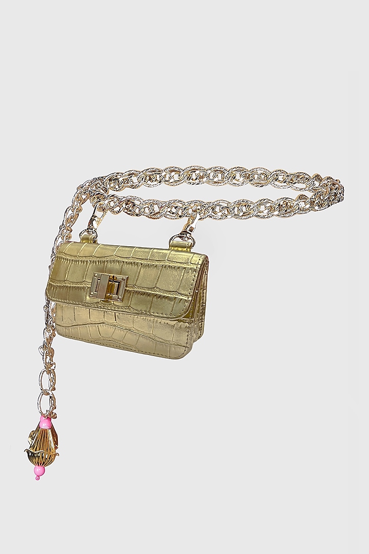 Gold Faux Leather Waist Belt Bag by Papa don't preach by Shubhika Accessories at Pernia's Pop Up Shop
