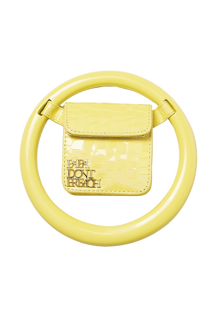 Popcorn Yellow Faux Leather Spidey Handbag by Papa don't preach by Shubhika Accessories at Pernia's Pop Up Shop