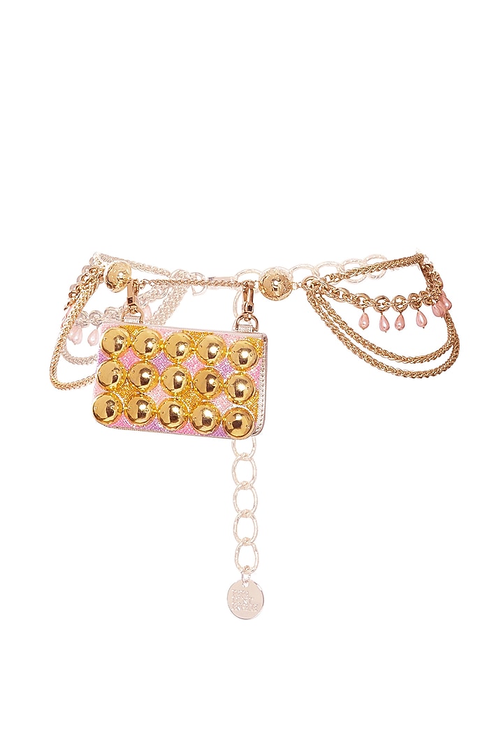 Gold Faux Leather Embellished Belt Bag by Papa don't preach by Shubhika Accessories at Pernia's Pop Up Shop