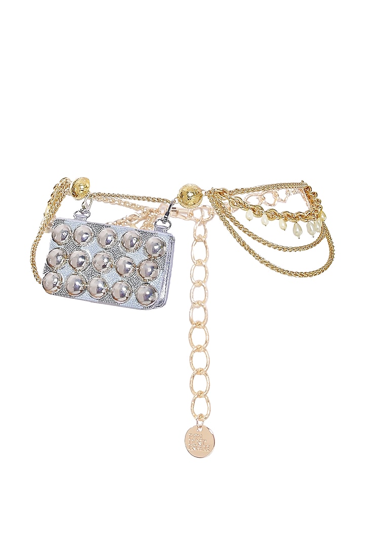Silver Faux Leather Embellished Belt Bag by Papa don't preach by Shubhika Accessories