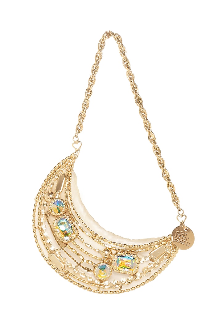 Gold Metal & Velvet Embellished Moonshine Bag by Papa don't preach by Shubhika Accessories