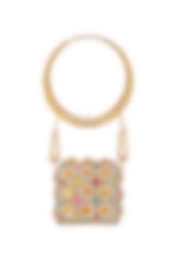 Gold Faux Leather & Metal Embroidered Mini Cube Bag by Papa don't preach by Shubhika Accessories