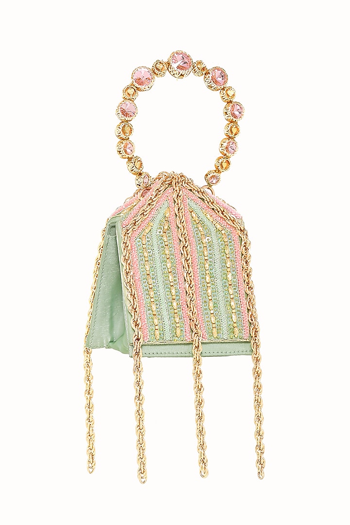 Mint Green Faux Leather & Metal Mini Bag by Papa don't preach by Shubhika Accessories at Pernia's Pop Up Shop