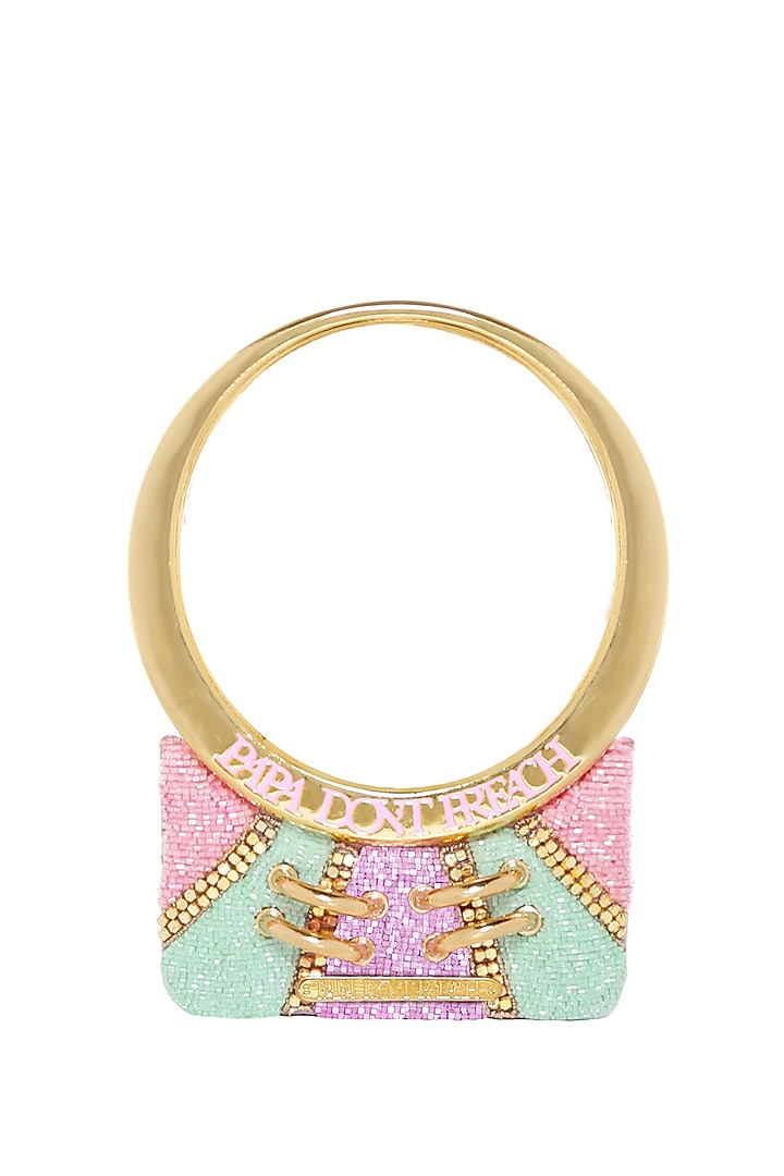 Multi-Colored Faux Leather & Raw Silk Hand Embroidered Handbag by Papa don't preach by Shubhika Accessories at Pernia's Pop Up Shop