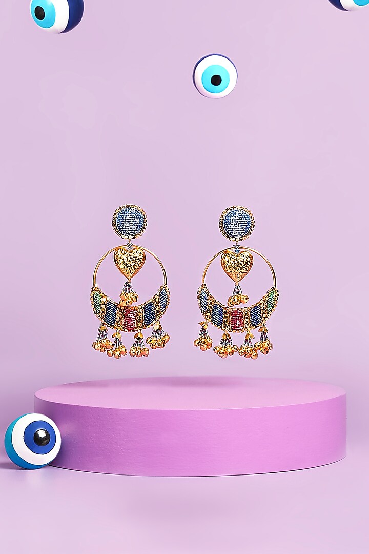 Multi-Colored Organza Glass Bead Hand Embroidered Chandbali Earrings by Papa don't preach by Shubhika Accessories