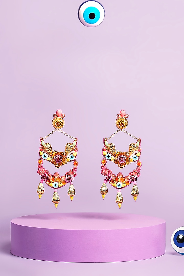 Multi-Colored Art Raw Silk Hand Embellished Chandbali Earrings by Papa don't preach by Shubhika Accessories