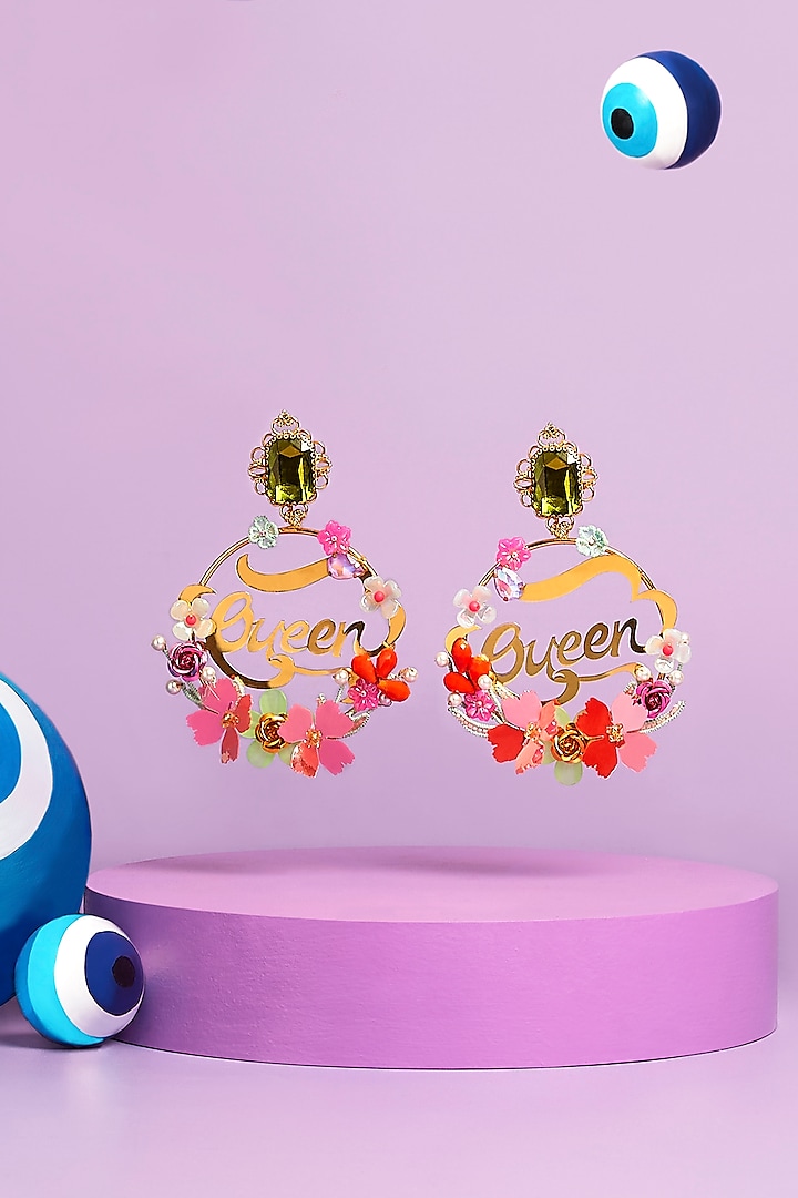 Multi-Colored Organza Applique Embroidered Dangler Earrings by Papa don't preach by Shubhika Accessories