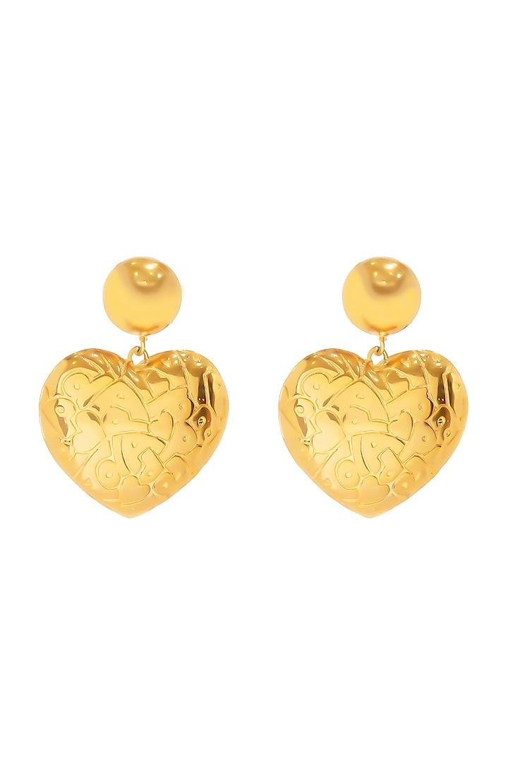 Gold Finish Heart Shaped Earrings by Papa don't preach by Shubhika Accessories