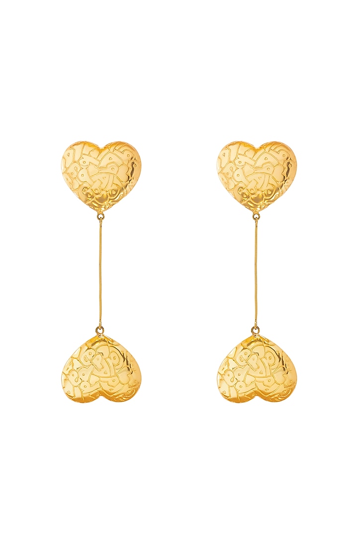 0.5 Micron Gold Finish Double Heart Dangler Earrings by Papa don't preach by Shubhika Accessories