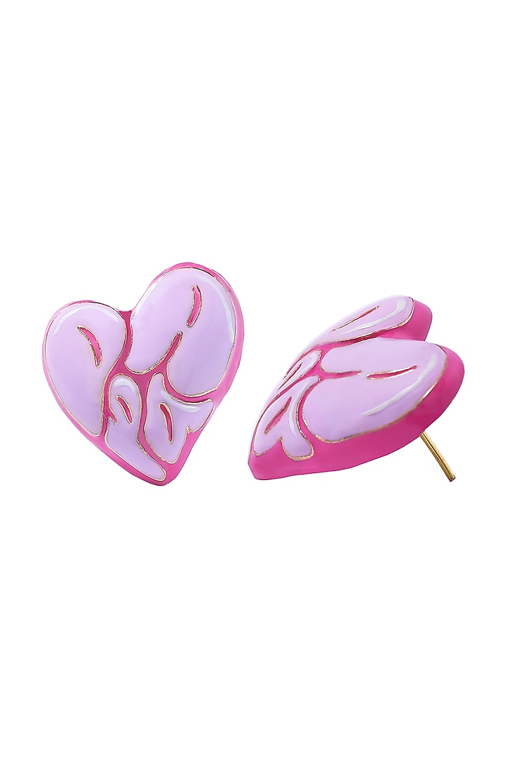 0.5 Micron Gold Finish Heart Shaped Enameled Stud Earrings by Papa don't preach by Shubhika Accessories