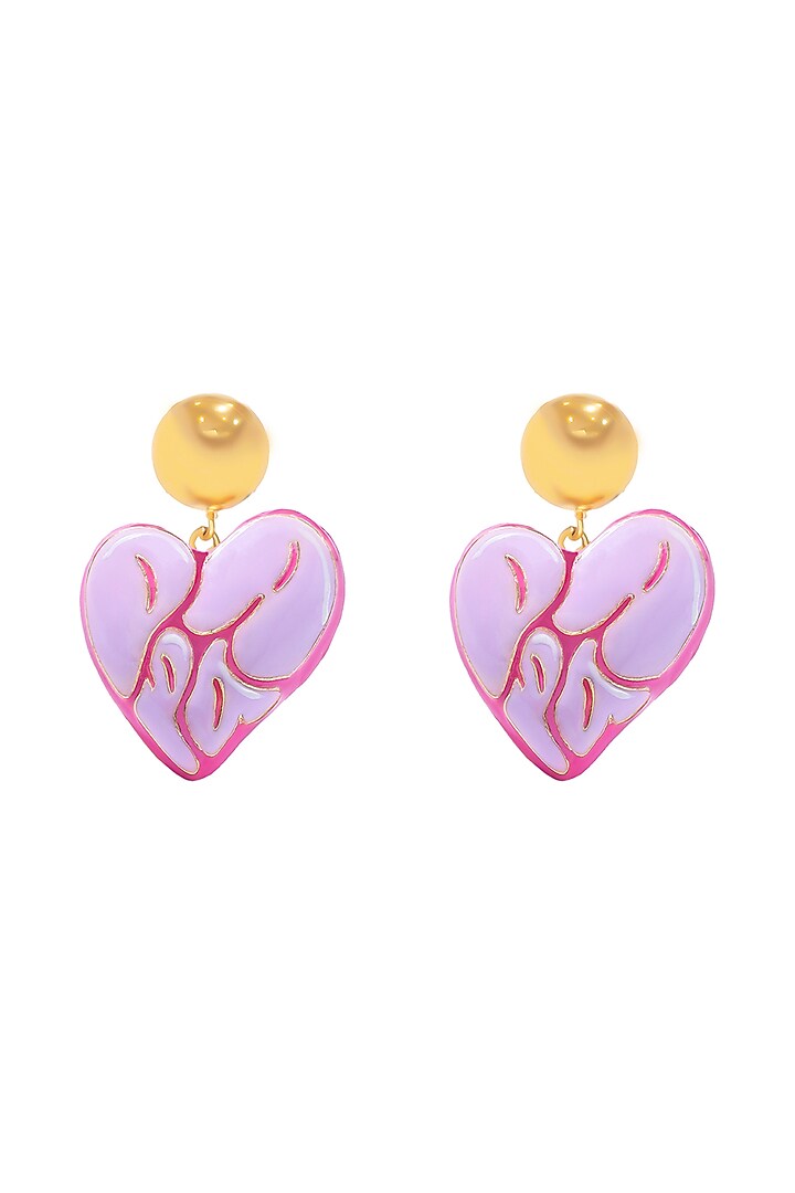 0.5 Micron Gold Finish Heart Shaped Enameled Dangler Earrings by Papa don't preach by Shubhika Accessories