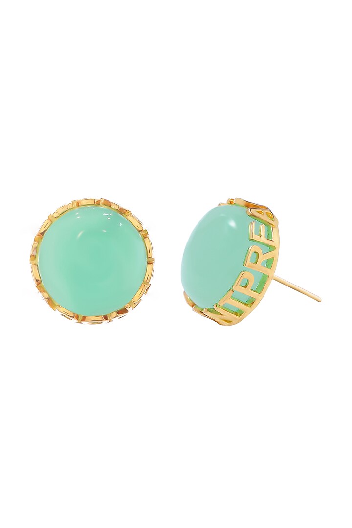 0.5 Micron Gold Finish Aqua Cabochon Stud Earrings by Papa don't preach by Shubhika Accessories