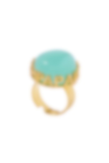 0.5 Micron Gold Finish Aqua Cabochon Ring by Papa don't preach by Shubhika Accessories