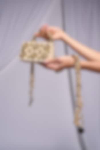 Beige Velvet Gold & Motif Embroidered Mini Bag by Papa don't preach by Shubhika Accessories at Pernia's Pop Up Shop