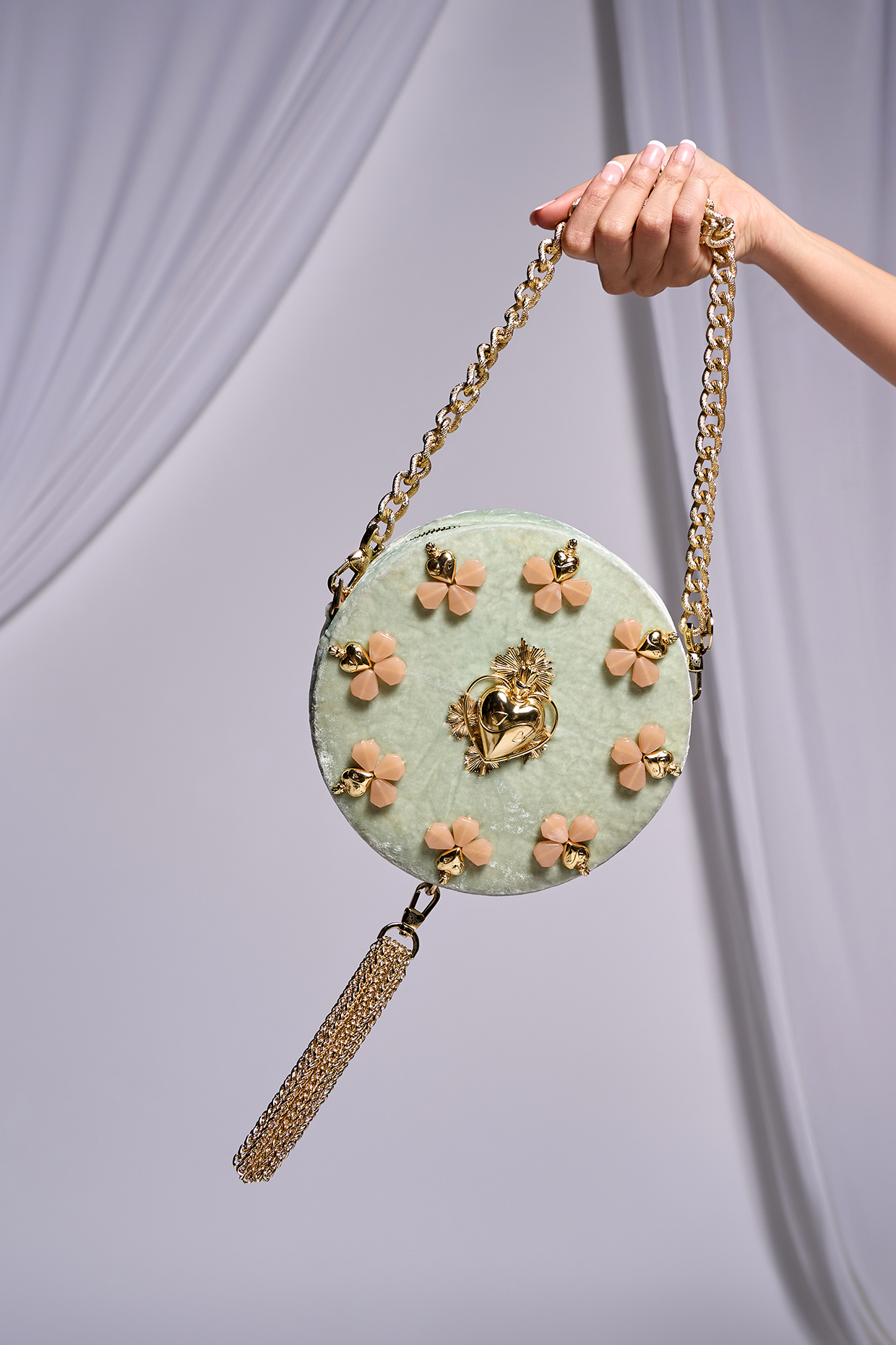 Mint Green Velvet Motif Embroidered Crossbody Bag by Papa don't preach by Shubhika Accessories at Pernia's Pop Up Shop