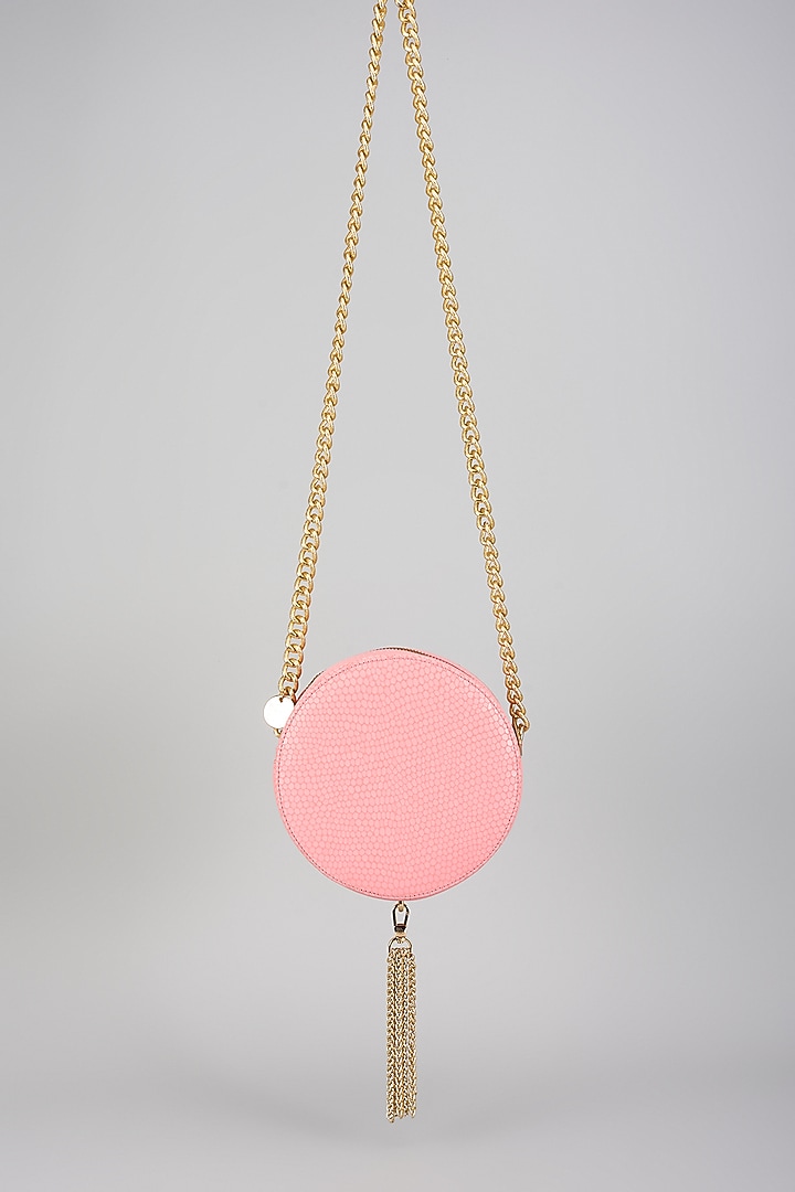 Blush Pink Faux Leather Crystal & Metal Embellished Cross-Body Bag by Papa don't preach by Shubhika Accessories at Pernia's Pop Up Shop