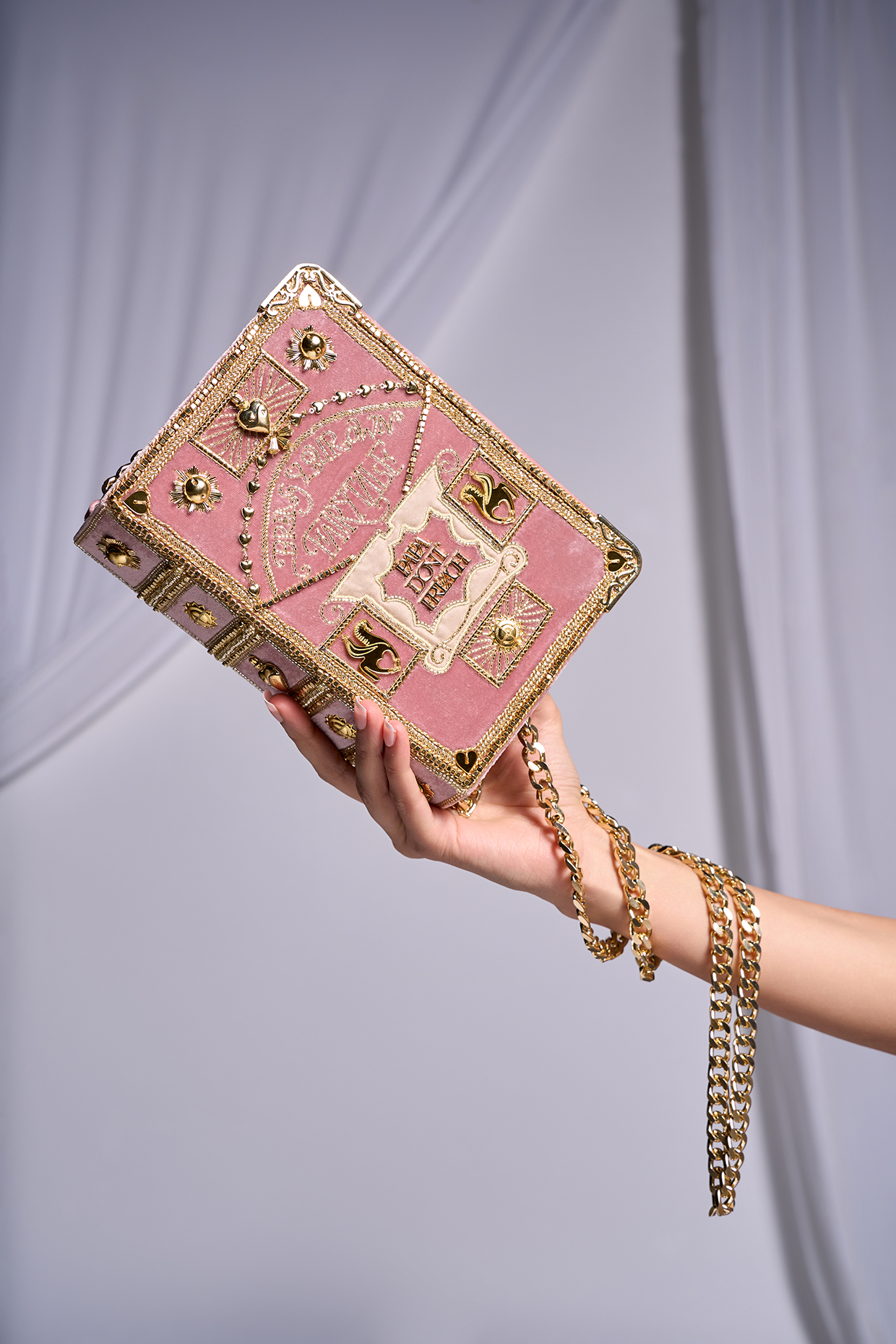 Pink Velvet Motif Embroidered Sling Bag by Papa don't preach by Shubhika Accessories at Pernia's Pop Up Shop