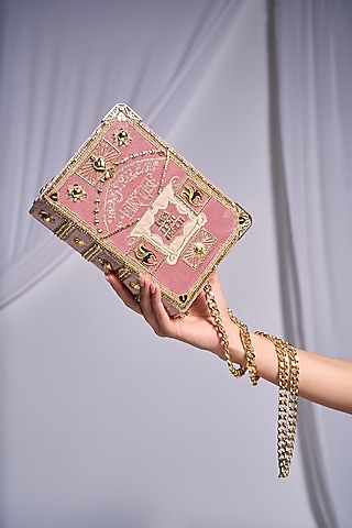 Pink Velvet Motif Embroidered Sling Bag by Papa don't preach by Shubhika Accessories